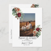 Roos Floral Eucalyptus Bewaar de datumfoto Briefkaart (Voorkant / Achterkant)