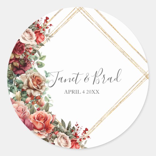 Roos Floral Eucalyptus Ronde Sticker (Voorkant)