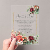 Roos Floral Eucalyptus Wedding Acryl Uitnodigingen (Insitu (Draagbaar))