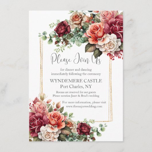 Roos Floral Eucalyptus Wedding Informatiekaartje (Voorkant)