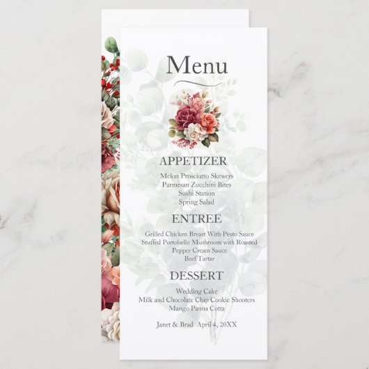 Roos Floral Eucalyptus Wedding Menu (Voorkant / Achterkant)