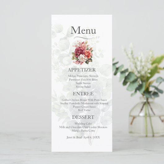Roos Floral Eucalyptus Wedding Menu (Staand voorkant)