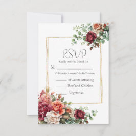 Roos Floral Eucalyptus Wedding RSVP Kaartje