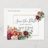 Roos Floral Eucalyptus Wedding Save the Date Briefkaart (Voorkant / Achterkant)