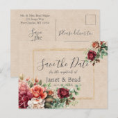 Roos Floral Eucalyptus Wedding Save the Date Briefkaart (Voorkant / Achterkant)