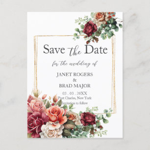 Roos Floral Eucalyptus Wedding Save the Date Briefkaart