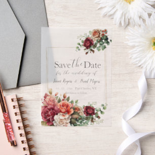 Roos Floral Eucalyptus Wedding Save the Date Vellum Uitnodigingen