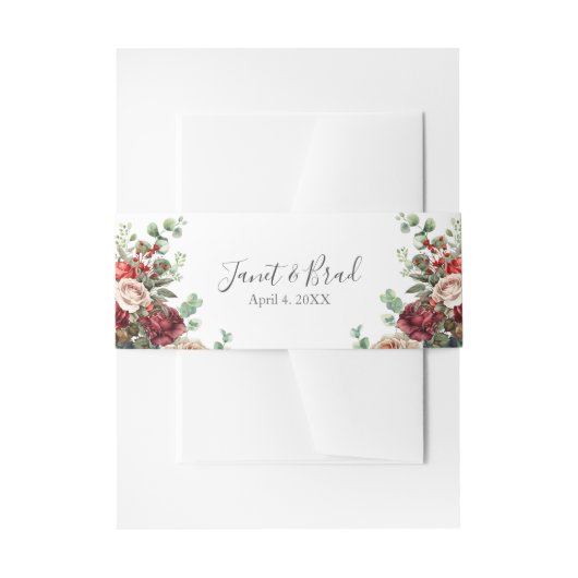 Roos Floral Eucalyptus Wedding Uitnodigingen Wikkel (Voorkant Voorbeeld)