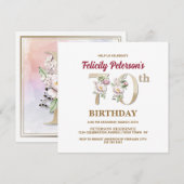 Roos Floral F 70th Birthday Party Invitation Kaart (Voorkant / Achterkant)