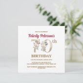 Roos Floral F 70th Birthday Party Invitation Kaart (Staand voorkant)