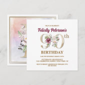 Roos Floral F 90th Birthday Party Invitation Kaart (Voorkant / Achterkant)