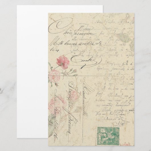 Roos Floral French Ephemera Stationery Briefpapier (Voorkant / Achterkant)