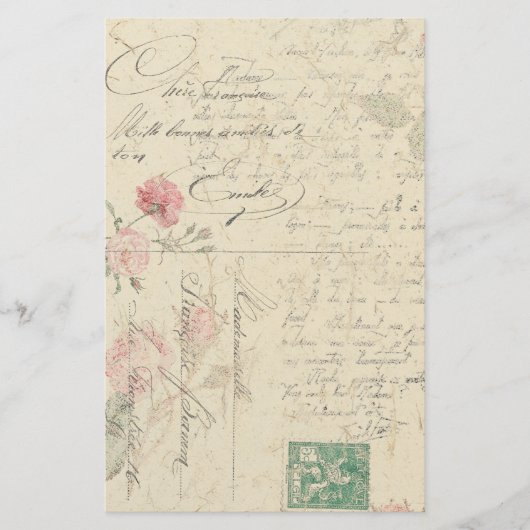 Roos Floral French Ephemera Stationery Briefpapier (Voorkant)