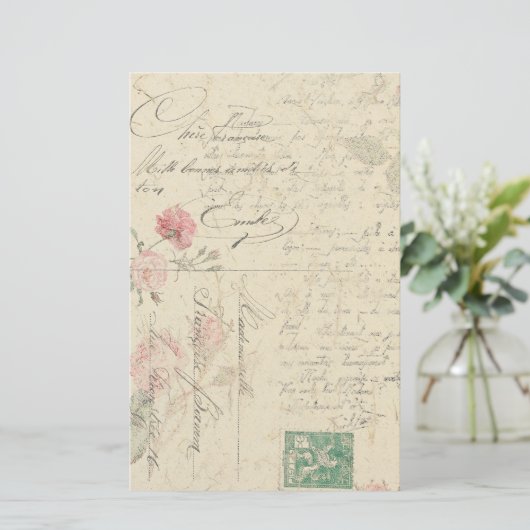 Roos Floral French Ephemera Stationery Briefpapier (Staand voorkant)