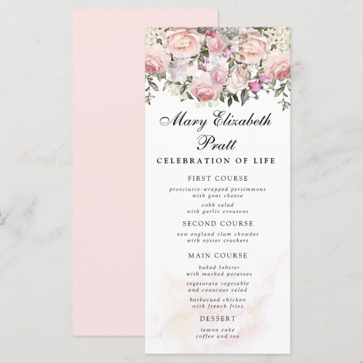 Roos Floral Funeral Menu (Voorkant / Achterkant)