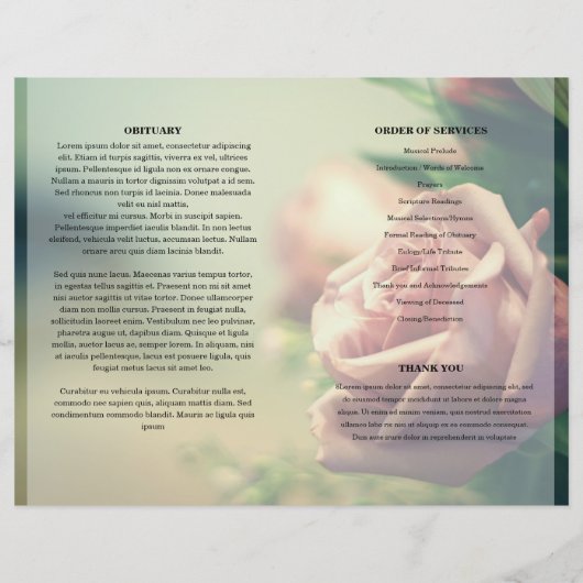 Roos Floral Funeral Programme sjabloon (Achterkant)