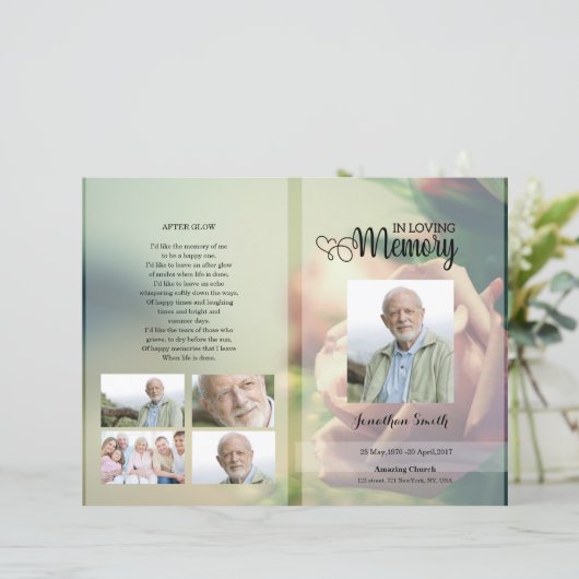 Roos Floral Funeral Programme sjabloon (Staand voorkant)
