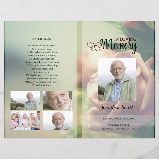 Roos Floral Funeral Programme sjabloon (Voorkant)