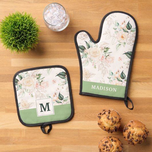 Roos Floral Garden Pattern Ovenwant & Pannenlap Set (Top down)