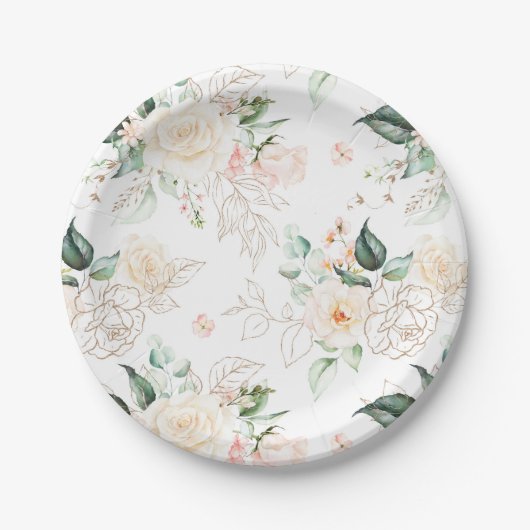 Roos Floral Garden Pattern Papieren Bordje (Voorkant)