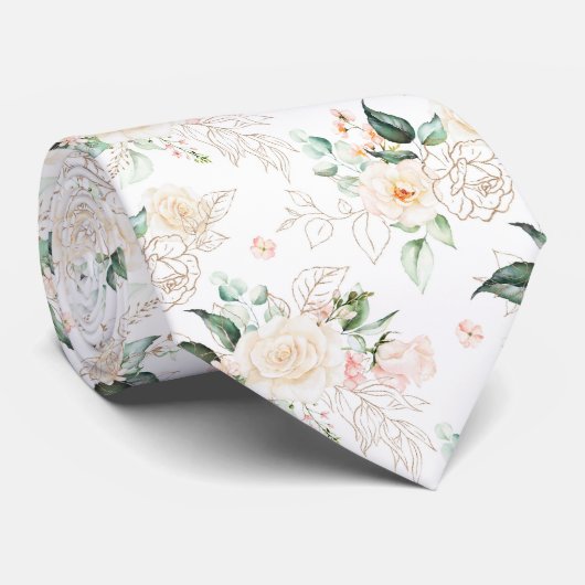 Roos Floral Garden Pattern Stropdas (Opgerold)