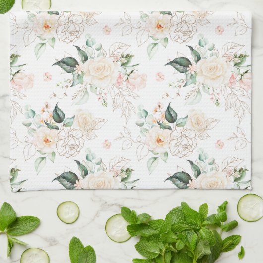 Roos Floral Garden Pattern Theedoek (Gevouwen)