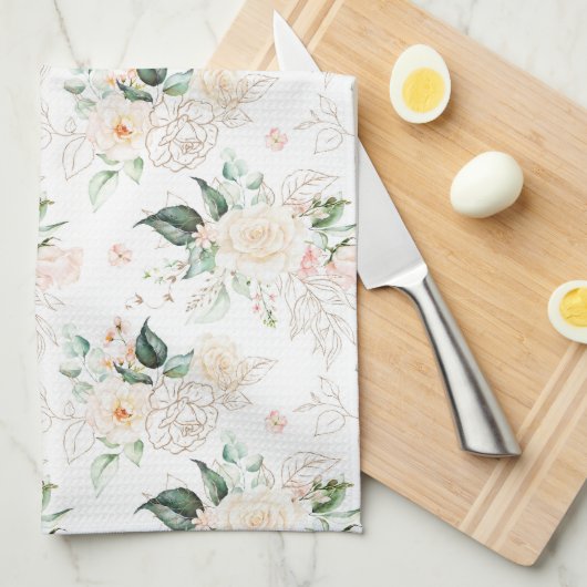 Roos Floral Garden Pattern Theedoek (Quarter Fold)