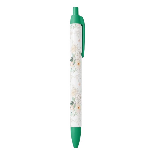 Roos Floral Garden Pattern Zwarte Inkt Pen (Achterkant (Verticaal))