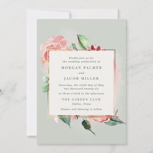 Roos Floral Garden Wedding Kaart (Voorkant)