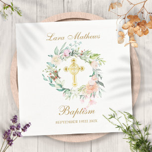 Roos Floral Garland Gold Cross Baptisme Christenin Servet