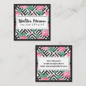 Roos Floral Geometric Pattern Vierkante Visitekaartje (Voorkant / Achterkant)