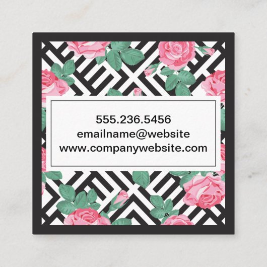 Roos Floral Geometric Pattern Vierkante Visitekaartje (Achterkant)