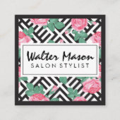 Roos Floral Geometric Pattern Vierkante Visitekaartje (Voorkant)