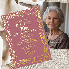 Roos Floral Glam 70e Custom Surprise Verjaardag Folie Uitnodiging