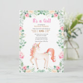 Roos Floral Greenery Girl Baby shower Kaart (Staand voorkant)