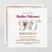 Roos Floral H 90th Birthday Party Invitation Kaart (Voorkant / Achterkant)