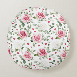 Roos Floral Hearts Rond Kussen