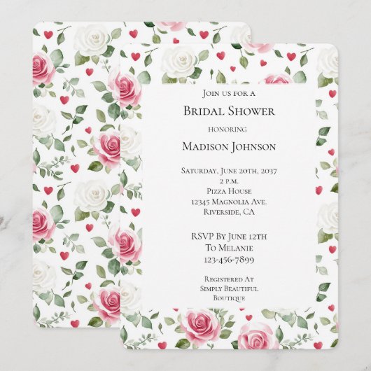 Roos Floral Hearts Vrijgezellenfeest Kaart (Voorkant / Achterkant)