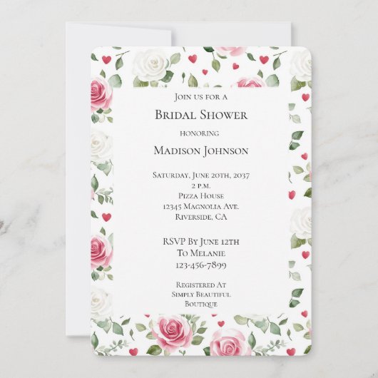 Roos Floral Hearts Vrijgezellenfeest Kaart (Voorkant)