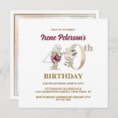 Roos Floral I 40th Birthday Party Invitation Kaart (Voorkant / Achterkant)