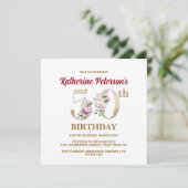 Roos Floral K 50th Birthday Party Invitation Kaart (Staand voorkant)