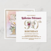 Roos Floral K 90th Birthday Party Invitation Kaart (Voorkant / Achterkant)