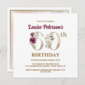Roos Floral L 60th Birthday Party Invitation Kaart (Voorkant / Achterkant)