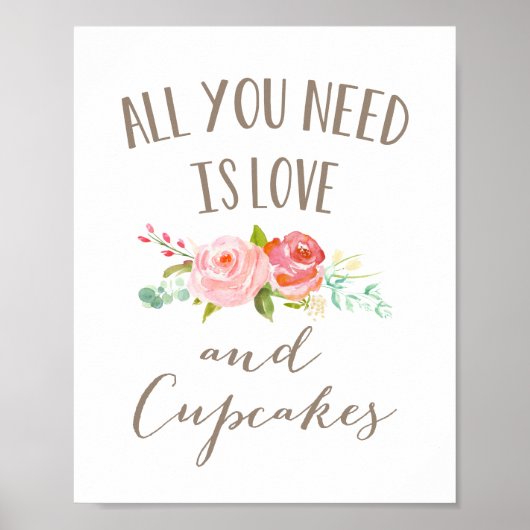 Roos Floral Love and Cupcakes Poster (Voorkant)