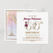Roos Floral M 60th Birthday Party Invitation Kaart (Voorkant / Achterkant)