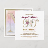 Roos Floral M 90th Birthday Party Invitation Kaart (Voorkant / Achterkant)