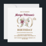 Roos Floral M 90th Birthday Party Invitation Kaart<br><div class="desc">Organiseer de perfecte viering op de 90ste verjaardag met dit elegante roos floral monogram M dat aan de achterkant staat voor verjaardagsnamen,  te beginnen met de letter M. Elegant floral numerals,  worden gebruikt in de uitnodiging om het feestelijke tijdperk te accentueren.</div>