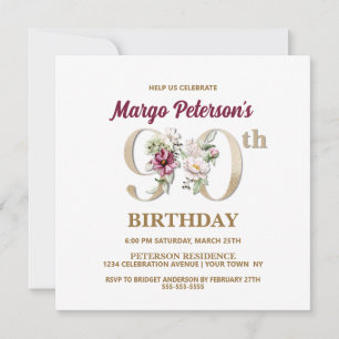 Roos Floral M 90th Birthday Party Invitation Kaart