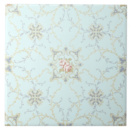 Roos Floral-medailles en scrollers keramische Tege Tegeltje (Voorkant)