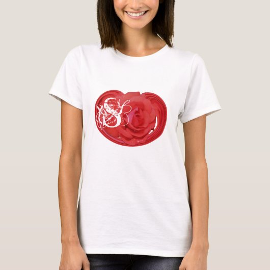 Roos Floral Monogram Uw Initialen T-shirt (Voorkant)